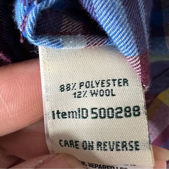 L.L. Bean Women's Wool Blend Maroon Blue Button Down Shirt Size Large - Picture 6 of 7